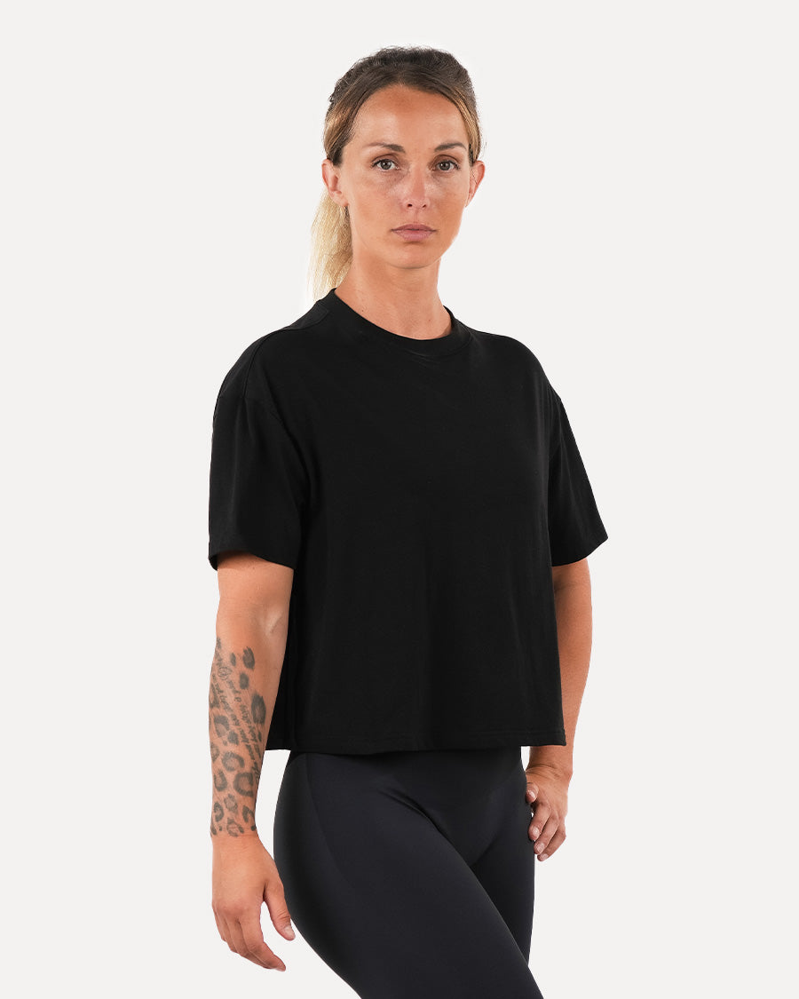 Women's Basic Oversized Crop Top - Black