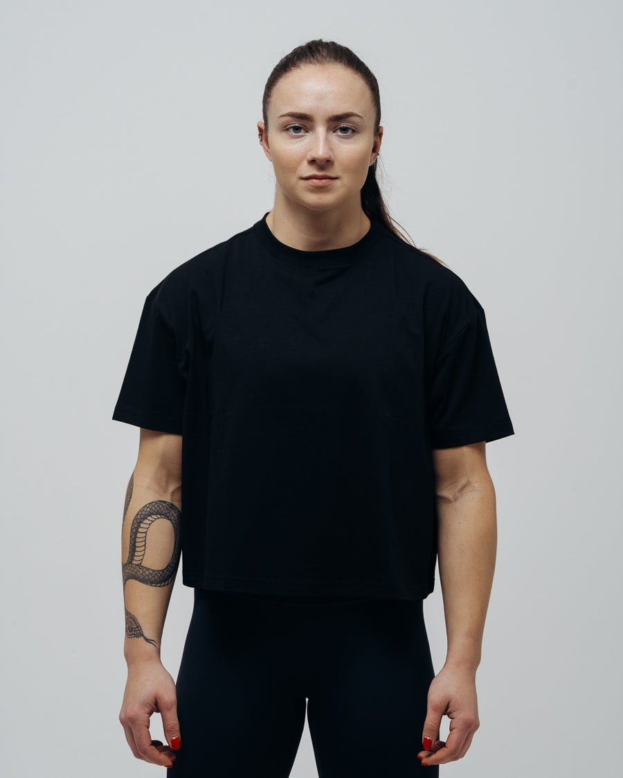 Women's Basic Oversized Crop Top - Black
