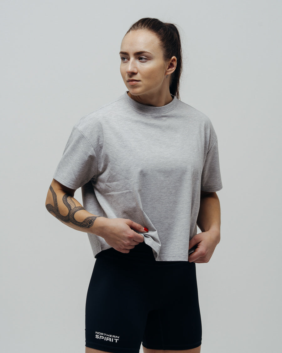 Women's Basic Oversized Crop Top - Grey