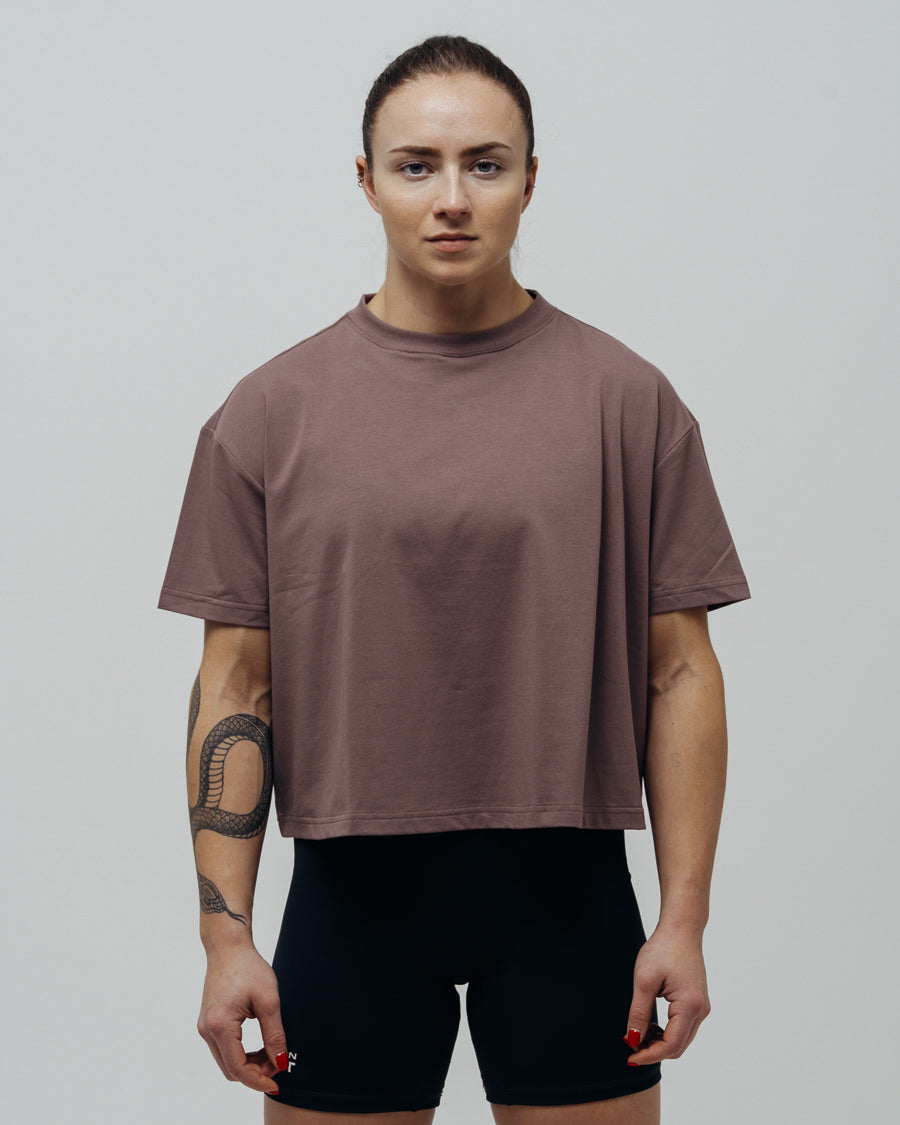Women's Basic Oversized Crop Top - Brown