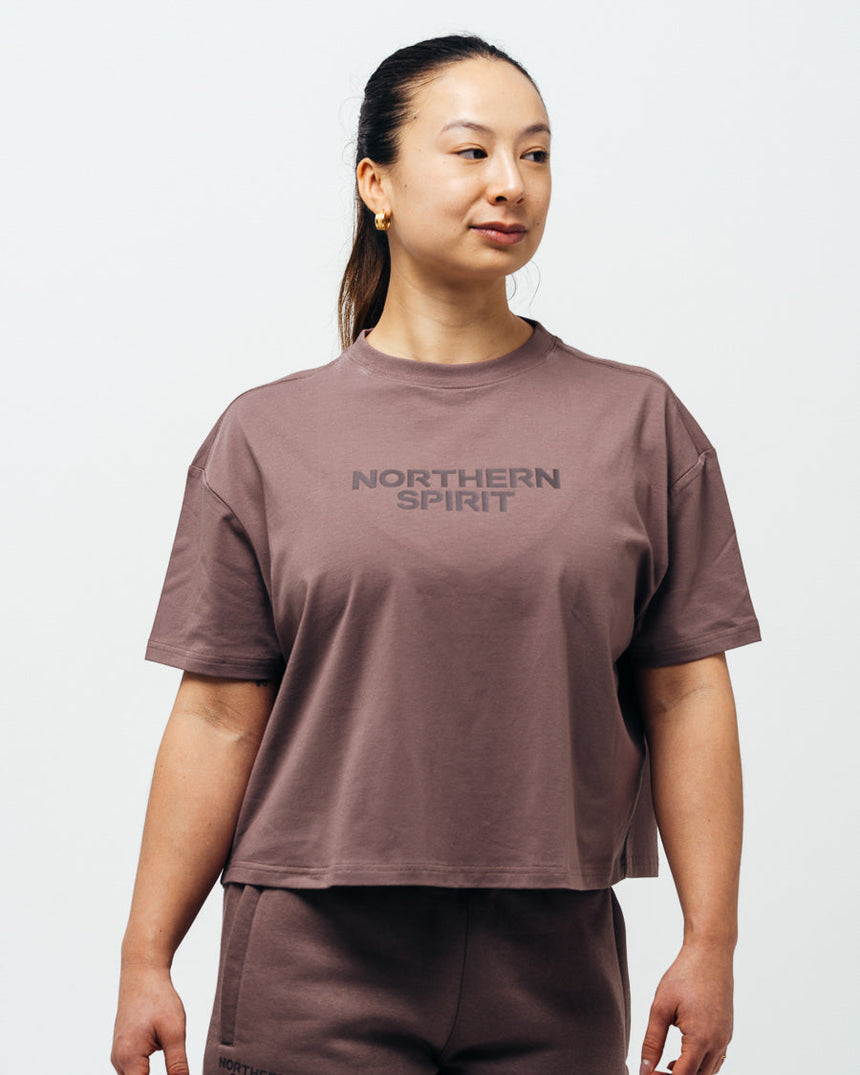 Women's Cozy Oversized Crop Top - Brick Brown
