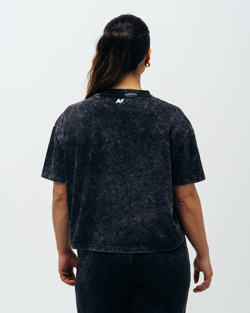 Women's Cozy Oversized Crop Top - Washed Black
