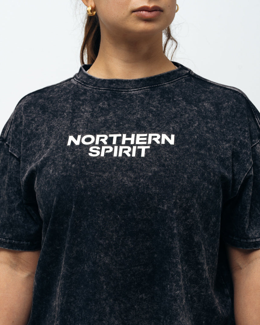 Women's Cozy Oversized Crop Top - Washed Black