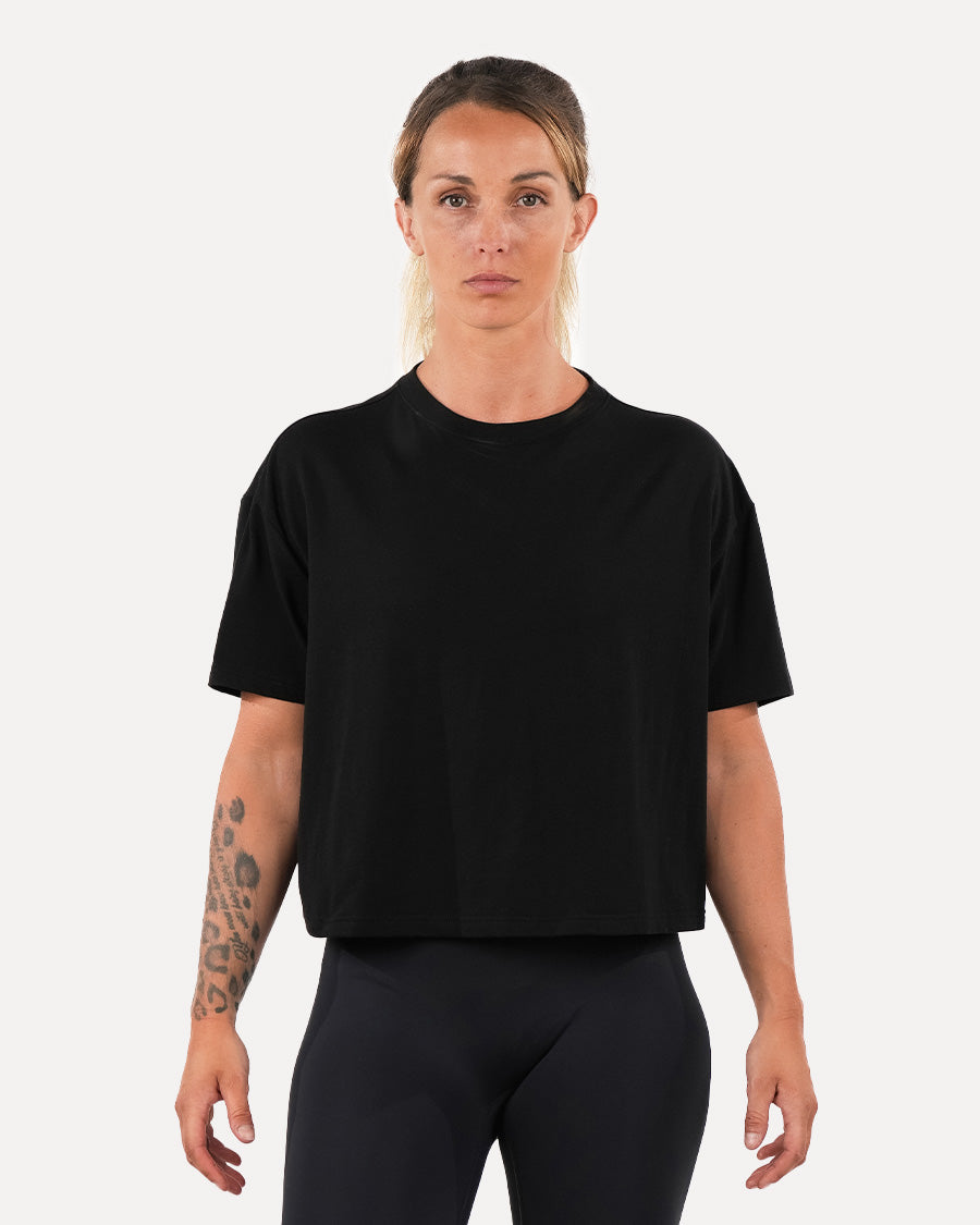 Women's Basic Oversized Crop Top - Black