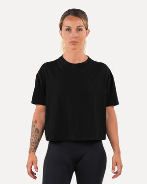 Women's Basic Oversized Crop Top - Black