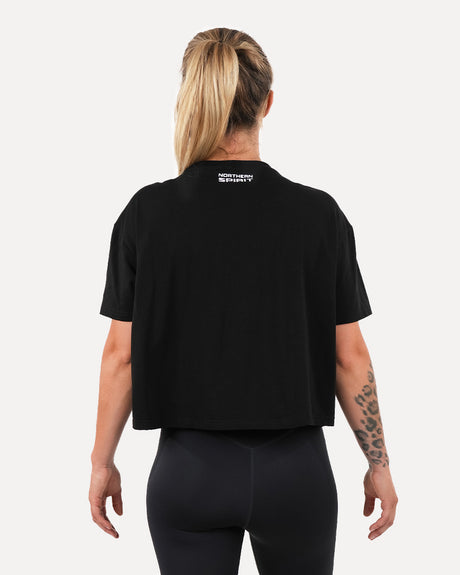 Women's Basic Oversized Crop Top - Black