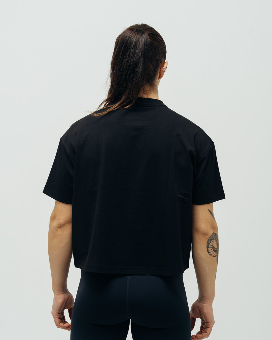 Women's Basic Oversized Crop Top - Black