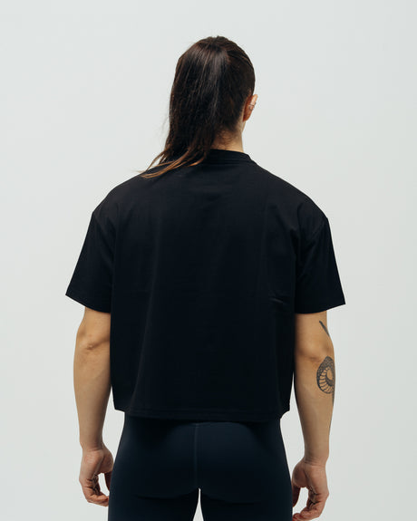 Women's Basic Oversized Crop Top - Black