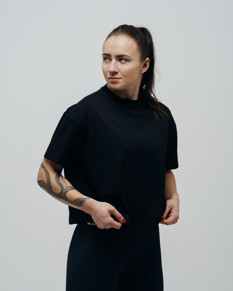 Women's Basic Oversized Crop Top - Black