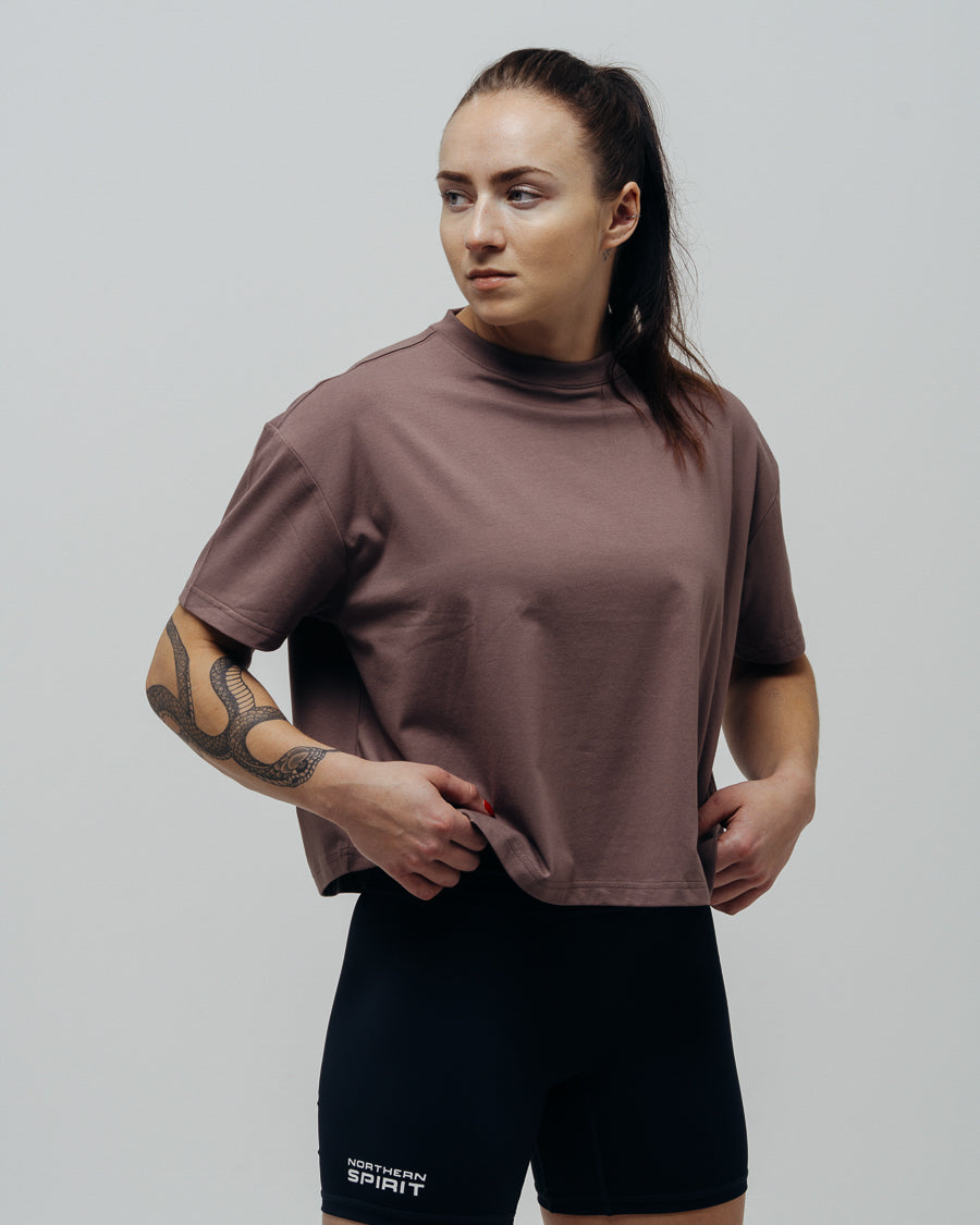 Women's Basic Oversized Crop Top - Brown