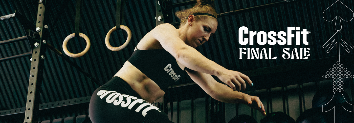 Female athlete performing a box jump wearing Northern Spirit CrossFit® black sports bra and leggings during Final Sale campaign
